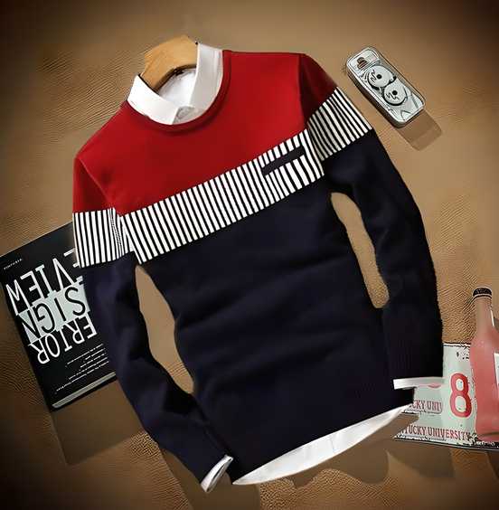 Cotton Color Block Full Sleeve Men's T-Shirt - Regular Fit Round Neck Casual Wear