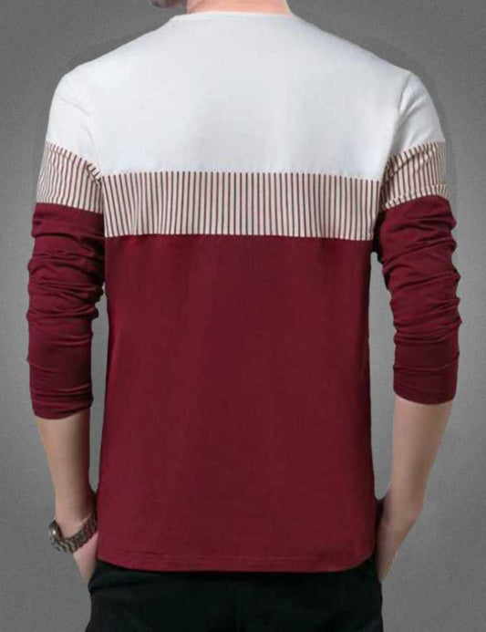 Cotton Color Block Full Sleeve Men's T-Shirt - Regular Fit Round Neck Casual Wear