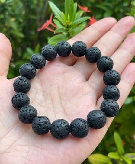 Natural lava rock bracelet with black volcanic stone beads for spiritual healing
